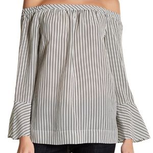 Joie Dinora Striped Off-the-Shoulder Silk Blouse, Porcelain/Caviar
